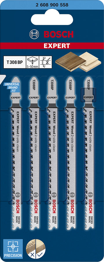 Bosch EXPERT jigsaw blades T308BP 5pcs Wood 2-side clean