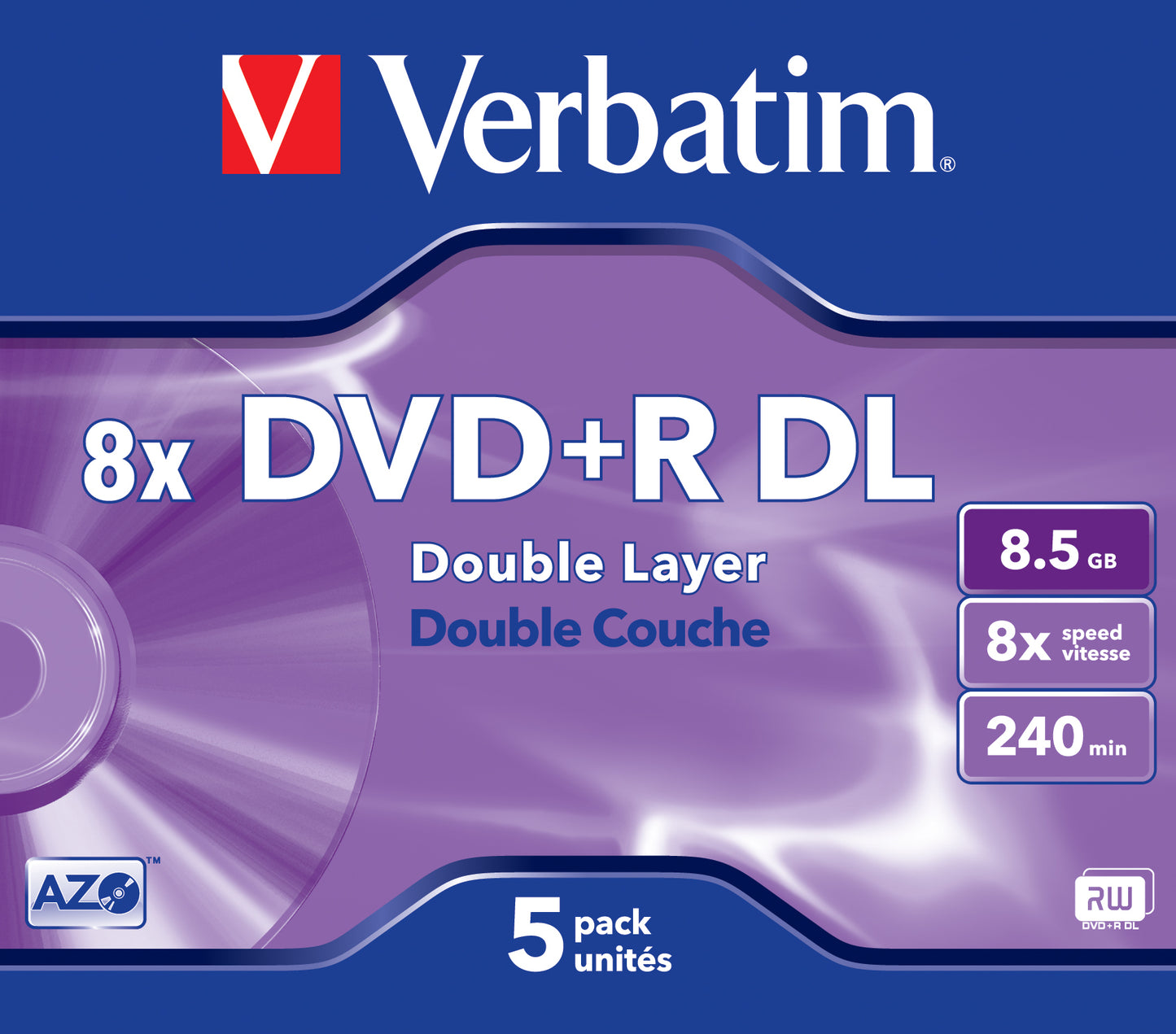 1x5 Verbatim DVD+R Double Layer 8x Speed, Jewel Case 8,5GB