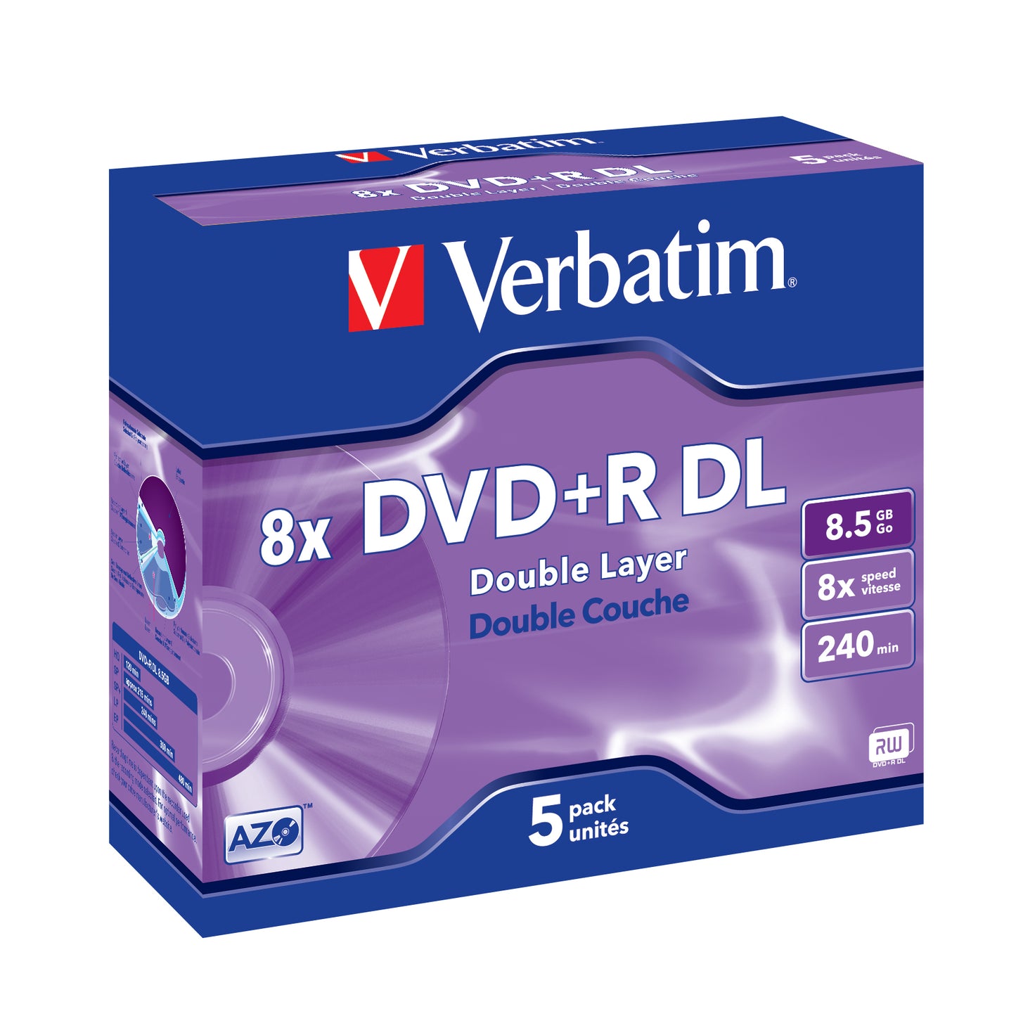 1x5 Verbatim DVD+R Double Layer 8x Speed, Jewel Case 8,5GB