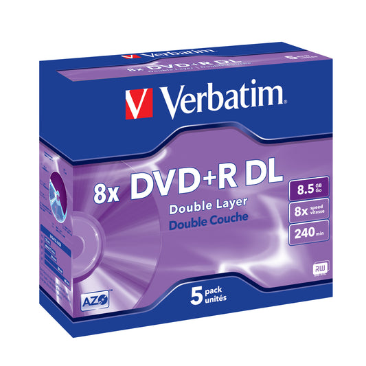 1x5 Verbatim DVD+R Double Layer 8x Speed, Jewel Case 8,5GB