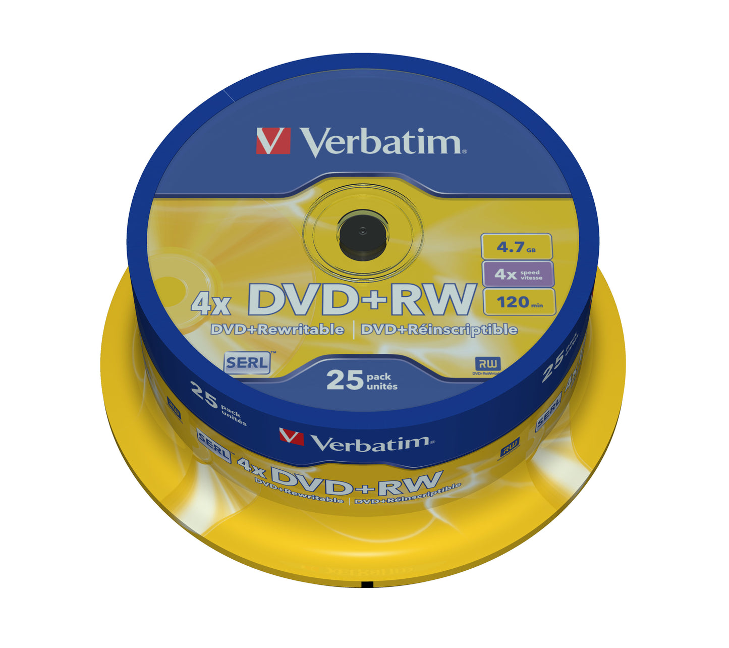 1x25 Verbatim DVD+RW 4,7GB 4x Speed, matt silver