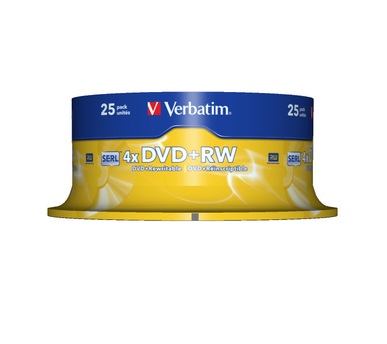 1x25 Verbatim DVD+RW 4,7GB 4x Speed, matt silver
