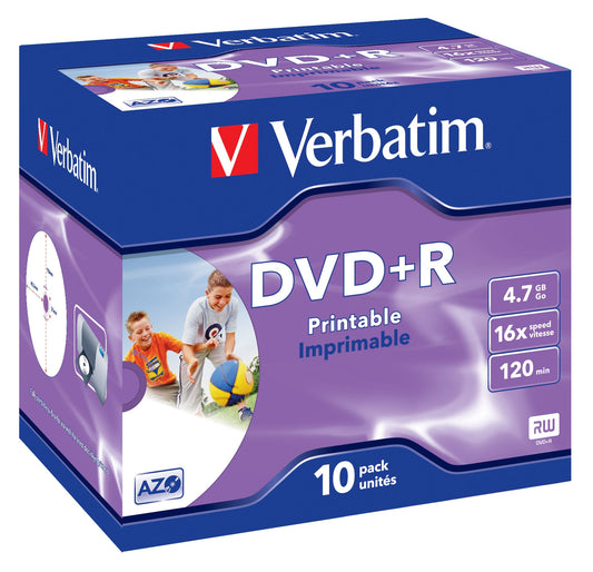 1x10 Verbatim DVD+R 4,7GB Jewel 16x Speed, printable