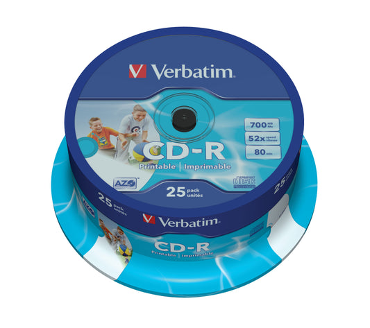 1x25 Verbatim CD-R 80 / 700MB 52x Speed, Data Life plus print.