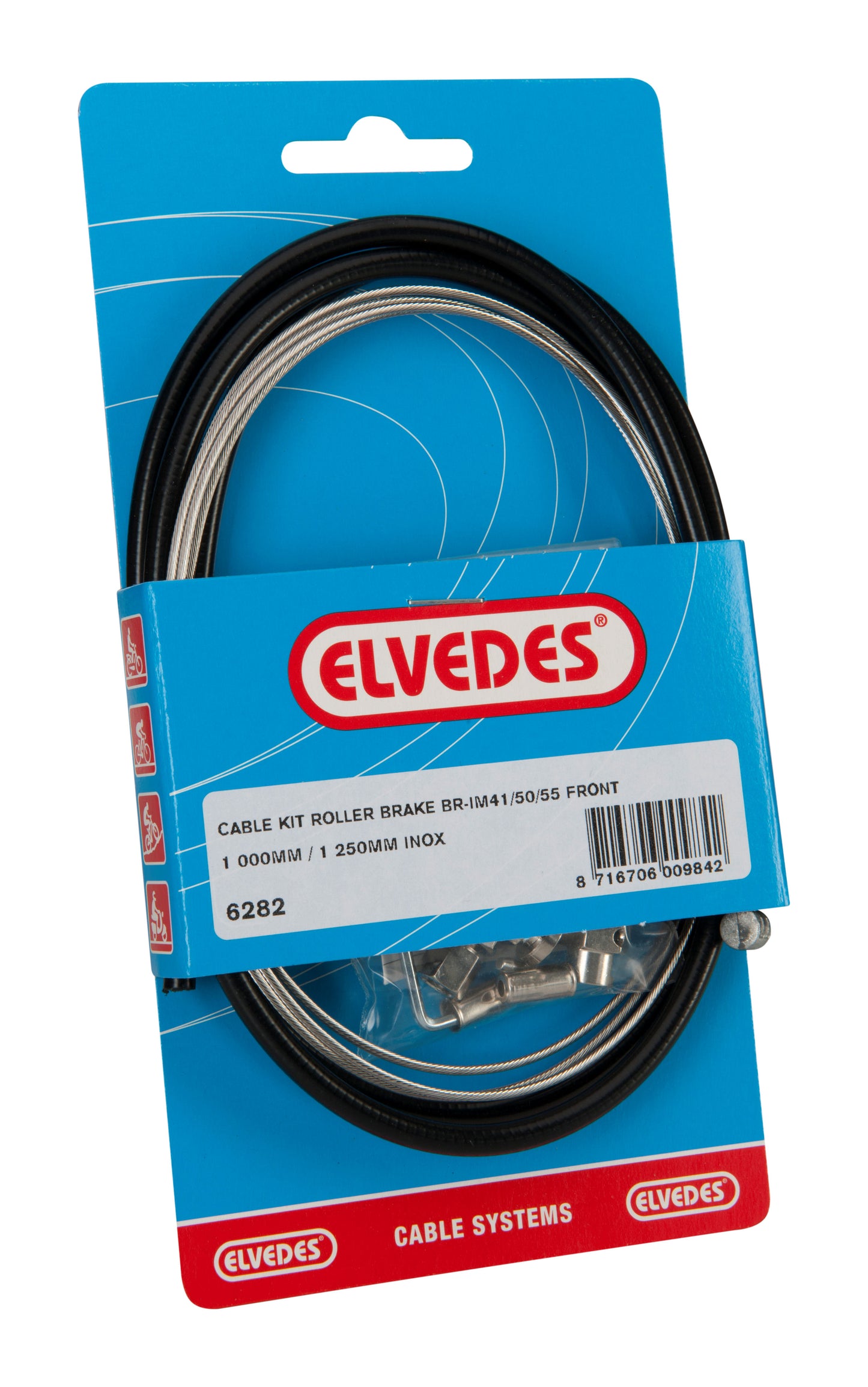 Rollerbrake kabelkit Elvedes BR-IM41/50/53 1000mm / 1250mm RVS - zwart (op kaart)