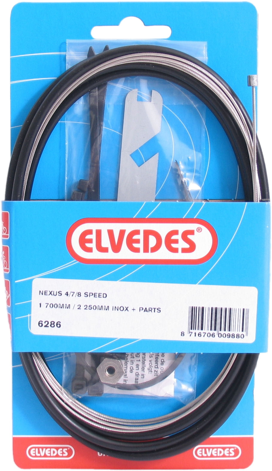 Versnellingskabelset 4/7/8-speed Elvedes Nexus 1700 / 2250 mm RVS - zwart (op kaart)