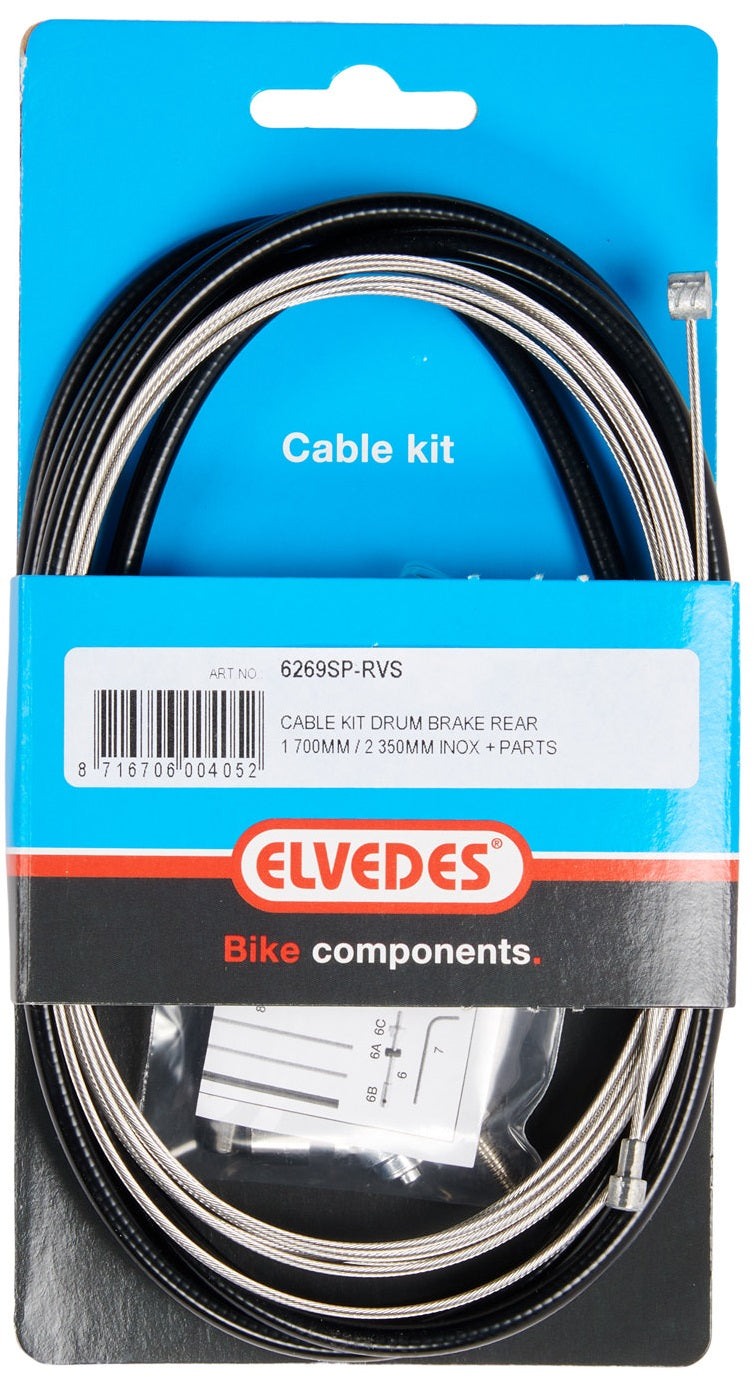 Trommelrem kabelkit Elvedes 1700mm / 2350mm RVS - zwart (op kaart)