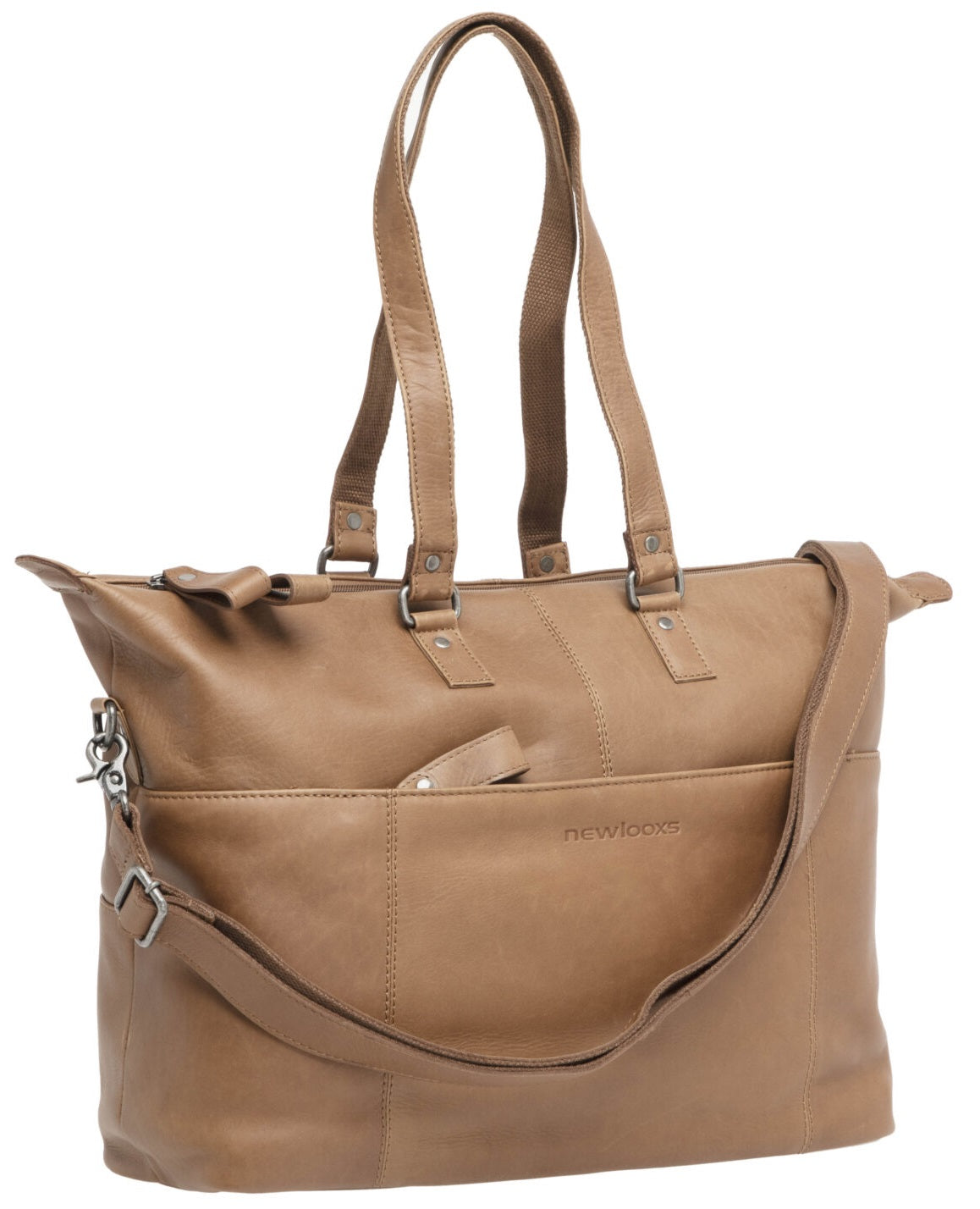 Fietstas New Looxs Verla 21 liter 34 x 18 x 44cm - gemaakt van luxe leer - cognac