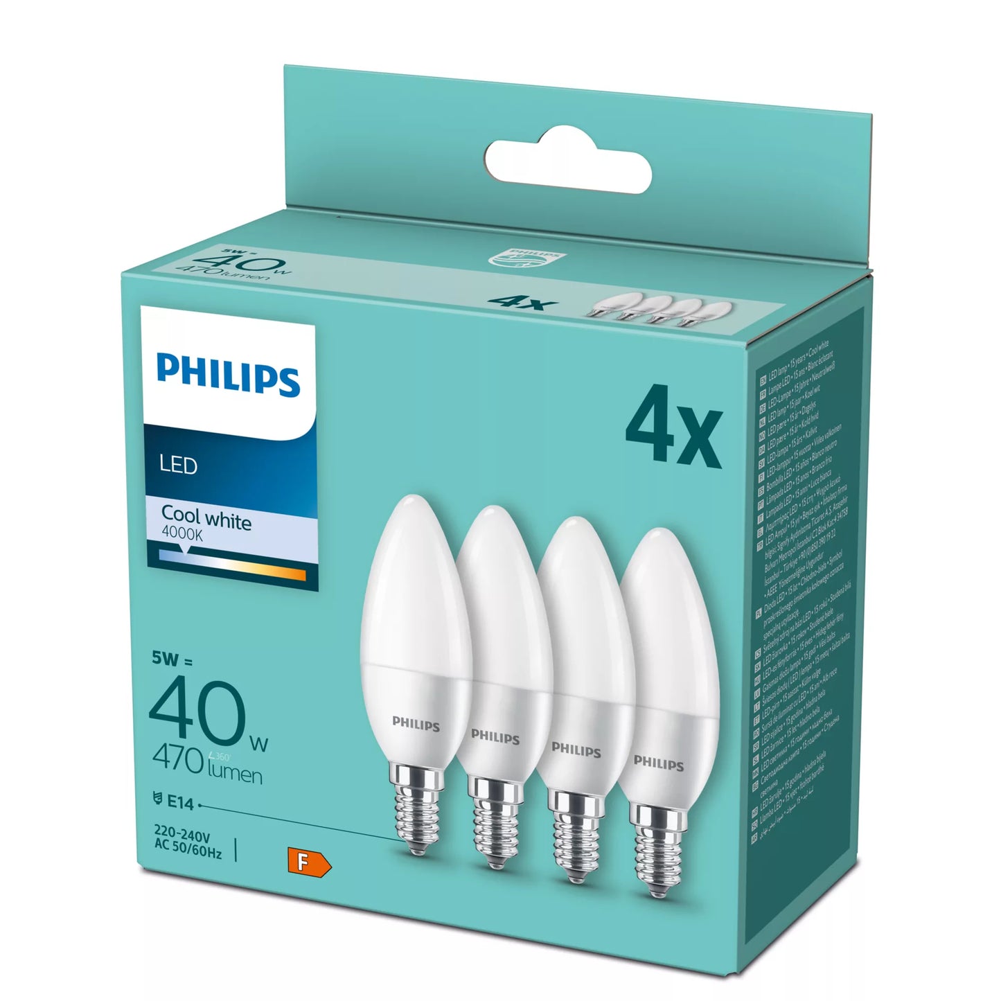 Philips LED Lamp E14 4-Pack candle     40W 4000K