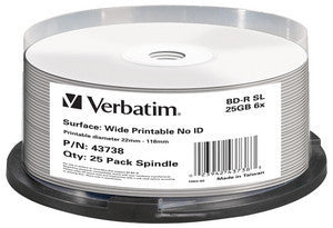 1x25 Verbatim BD-R Blu-Ray 25GB 6x Speed wide printable NO-ID