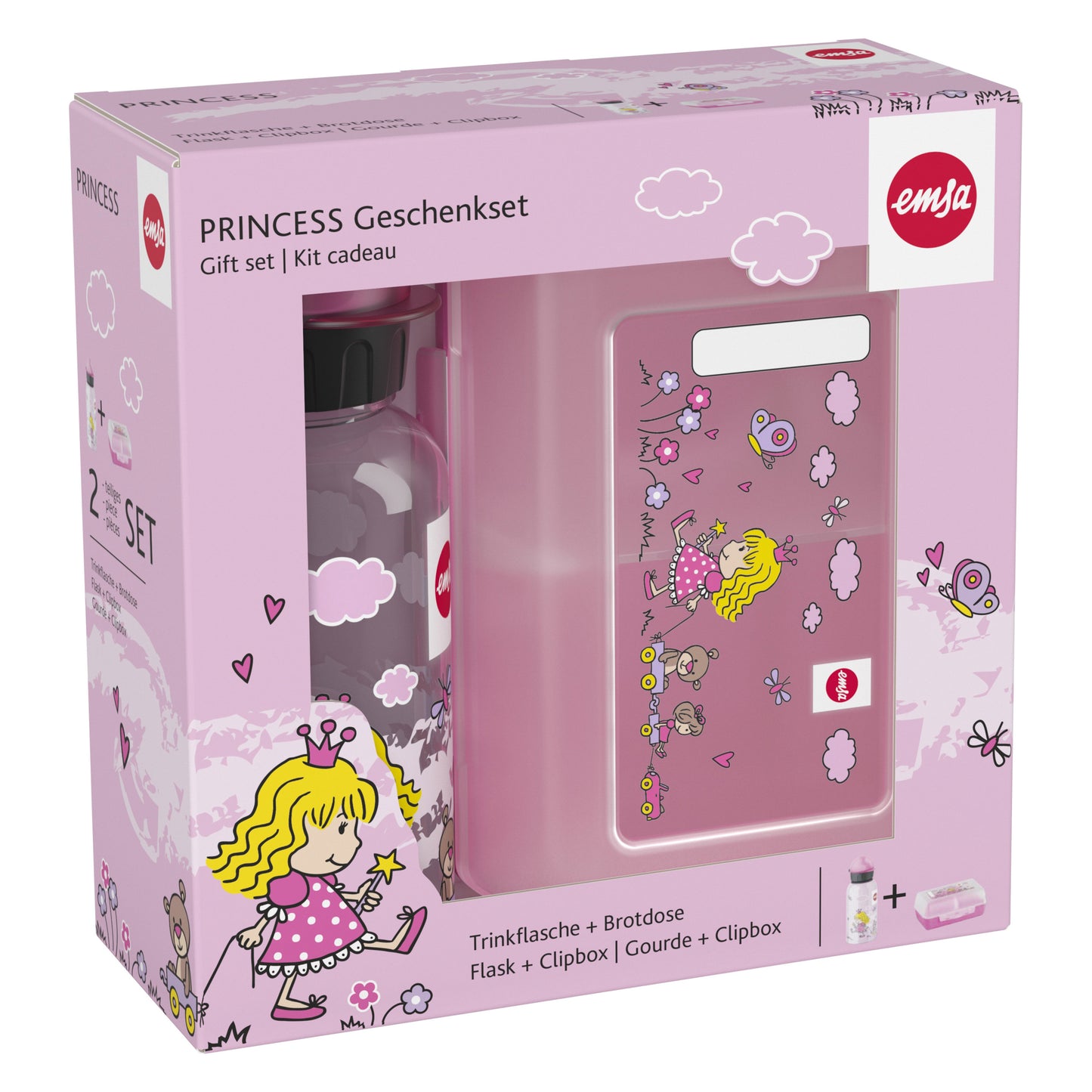 Emsa Kids Water Bottle 0,4l + lunch box princess 518137 set