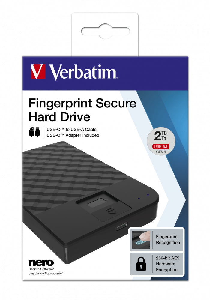 Verbatim Fingerprint Secure  2TB USB 3.1 Gen 1 USB-C 2,5