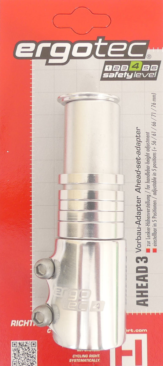 Stuurpen verlenger Ergotec Ahead 3 - 1-1/8" AL6061 T6 - zilver