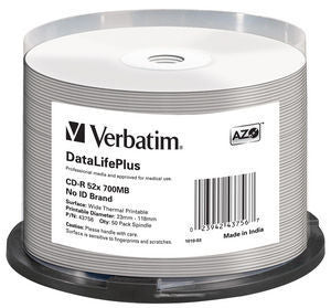 1x50 Verbatim CD-R 80 / 700MB 52x white wide thermal printable