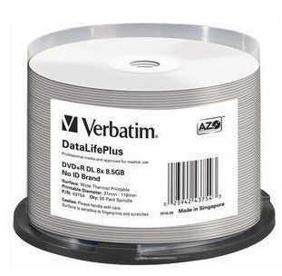 1x50 Verbatim DVD+R Double Layer 8x Speed 8,5GB thermal printable