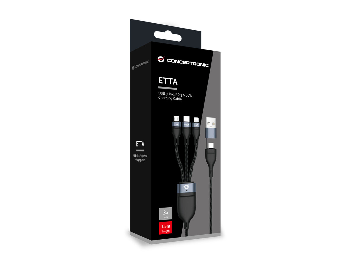Conceptronic ETTA05B15 3-in-1 USB PD 60W 1.5M
