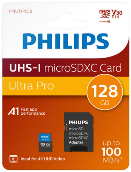 Philips MicroSDXC Card     128GB Class 10 UHS-I U3 incl. Adapter