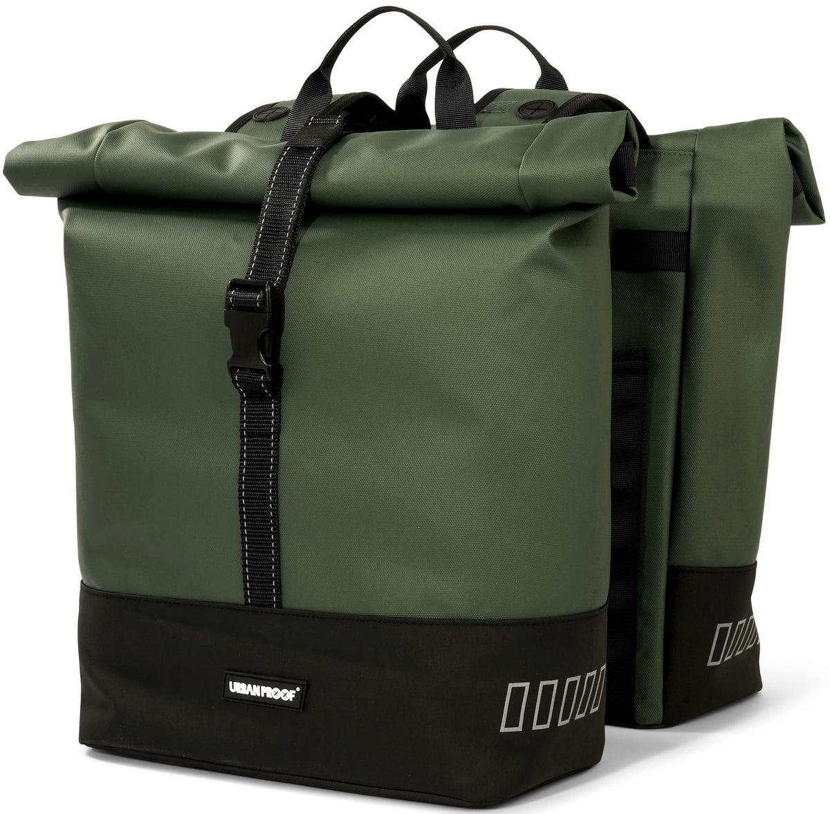 Gerecyclede dubbele fietstas Urban Proof Rolltop 38 liter 30 x 15 x 42 cm - groen