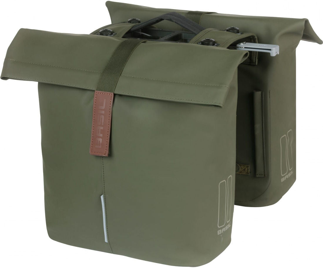 Dubbele fietstas Basil City MIK 28-32 liter 12 x 30 x 33 cm - moss green