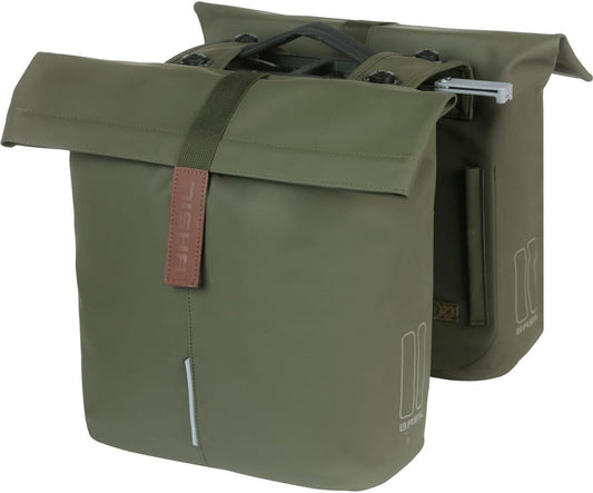 Dubbele fietstas Basil City MIK 28-32 liter 12 x 30 x 33 cm - moss green
