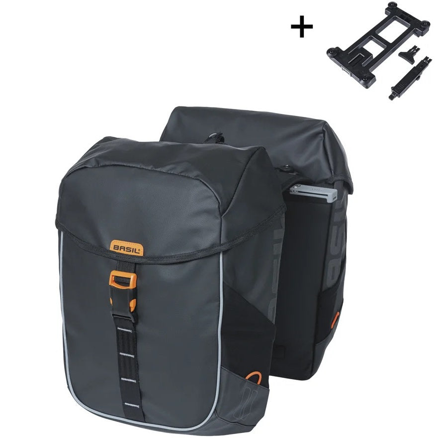 Dubbele Fietstas Basil Miles Tarpaulin MIK 34 liter 13 x 25 x 37 cm - zwart/oranje