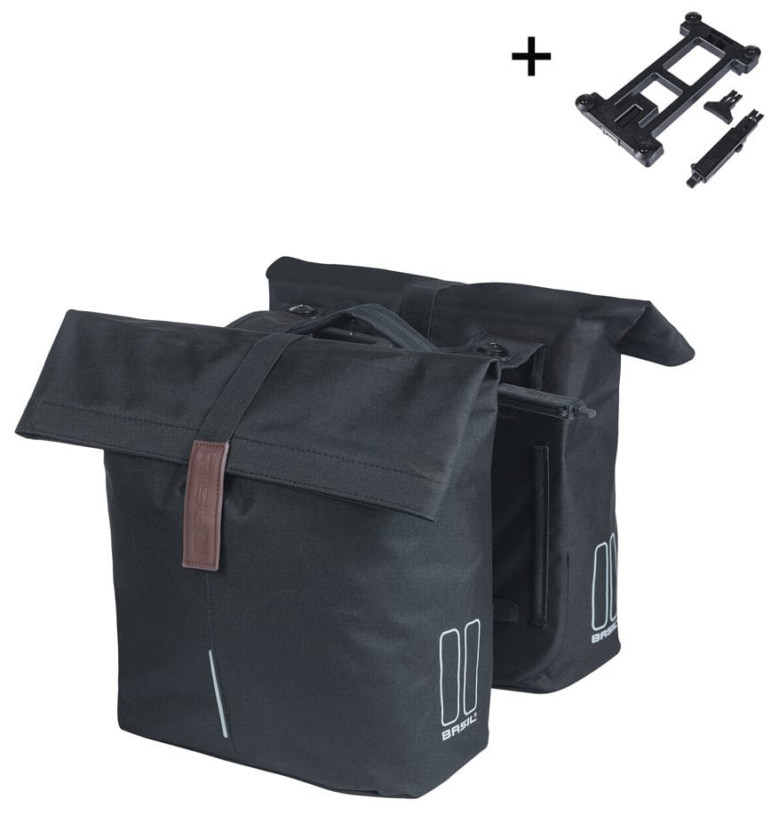 Dubbele fietstas Basil City MIK 28-32 liter - zwart