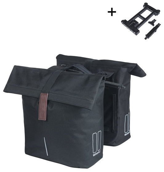 Dubbele fietstas Basil City MIK 28-32 liter - zwart
