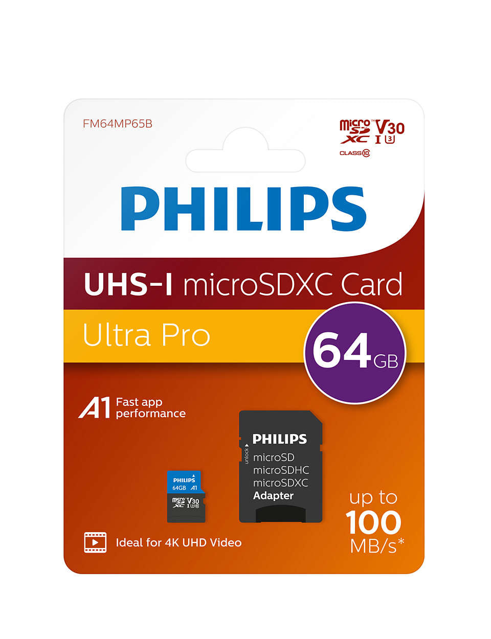 Philips MicroSDXC Card      64GB Class 10 UHS-I U3 incl. Adapter