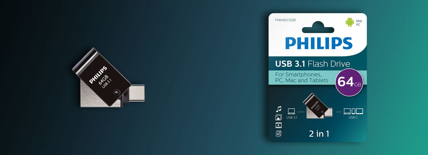 Philips 2 in 1 OTG          64GB USB 3.1 + USB C Midnight Black