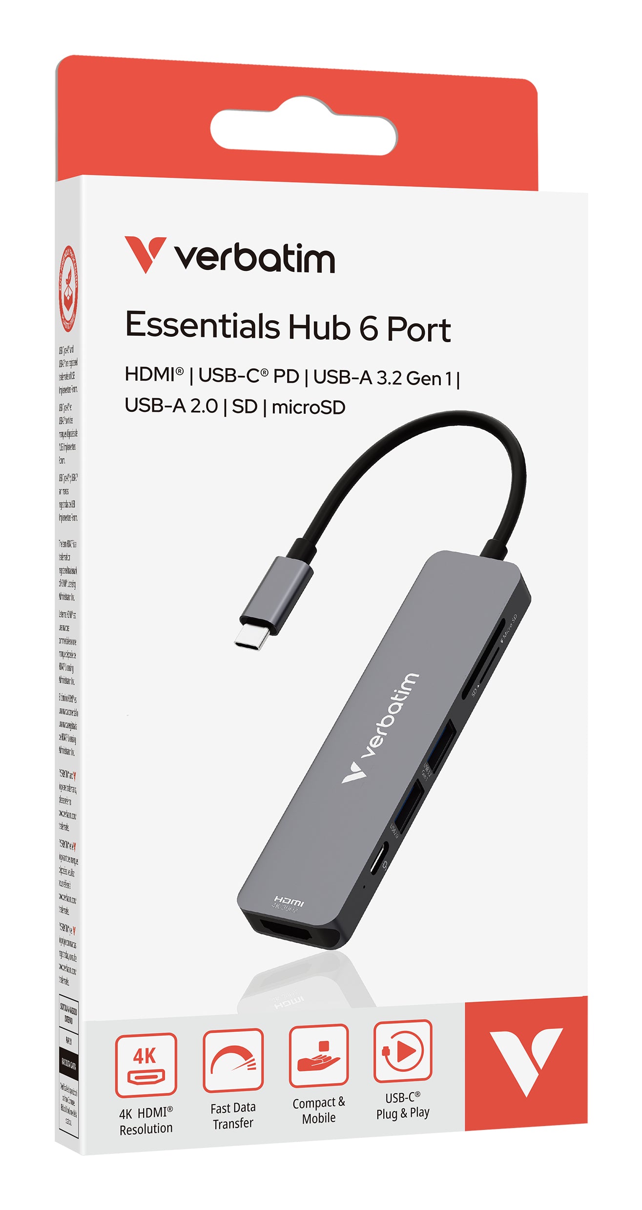 Verbatim USB-C Essentials Multi- Port Hub 6 Port/card read. 32156
