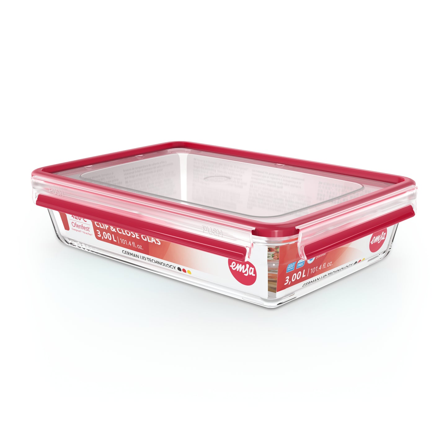 Emsa Clip&Close Glass Food Container 3 L  red