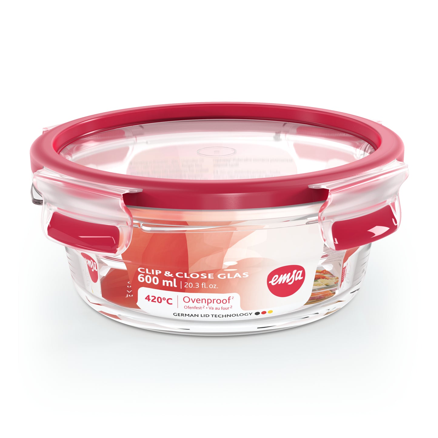 Emsa Clip&Close Glass Food Container 600 ml  red
