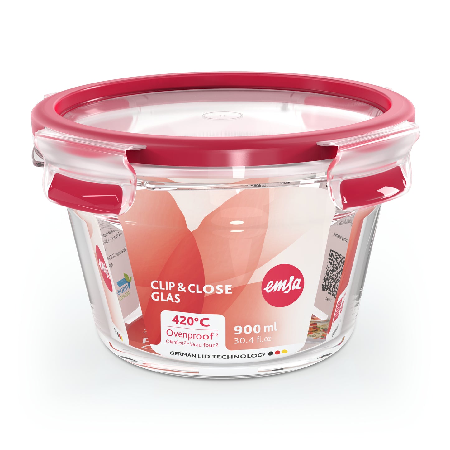 Emsa Clip&Close Glass Food Container 900 ml red