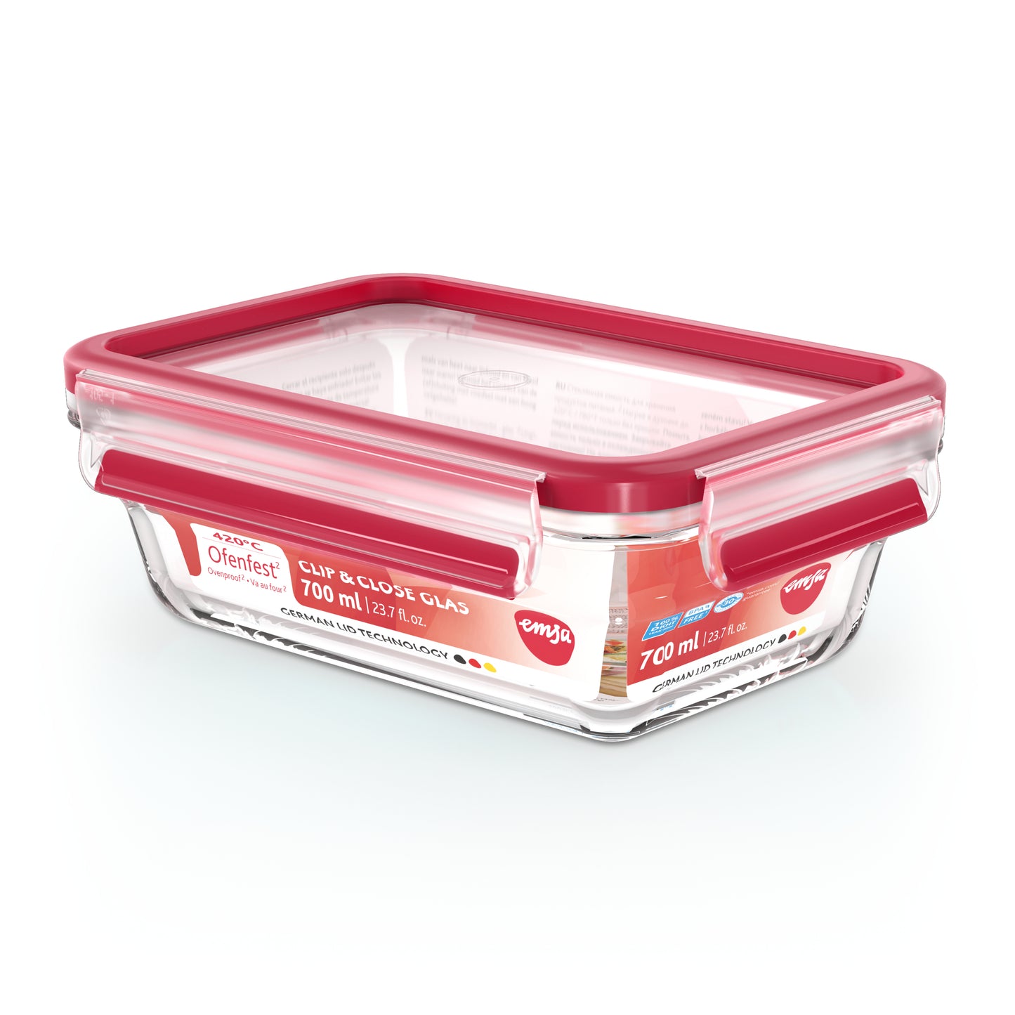 Emsa Clip&Close Glass Food Container Square 700 ml