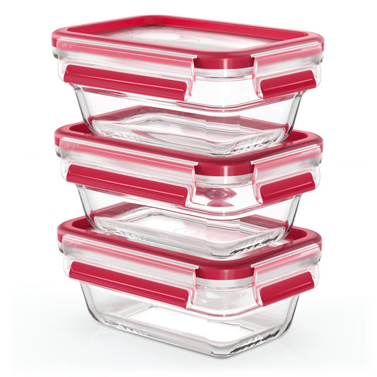 EMSA Clip&Close Glass Food Storage Box 3-pieces