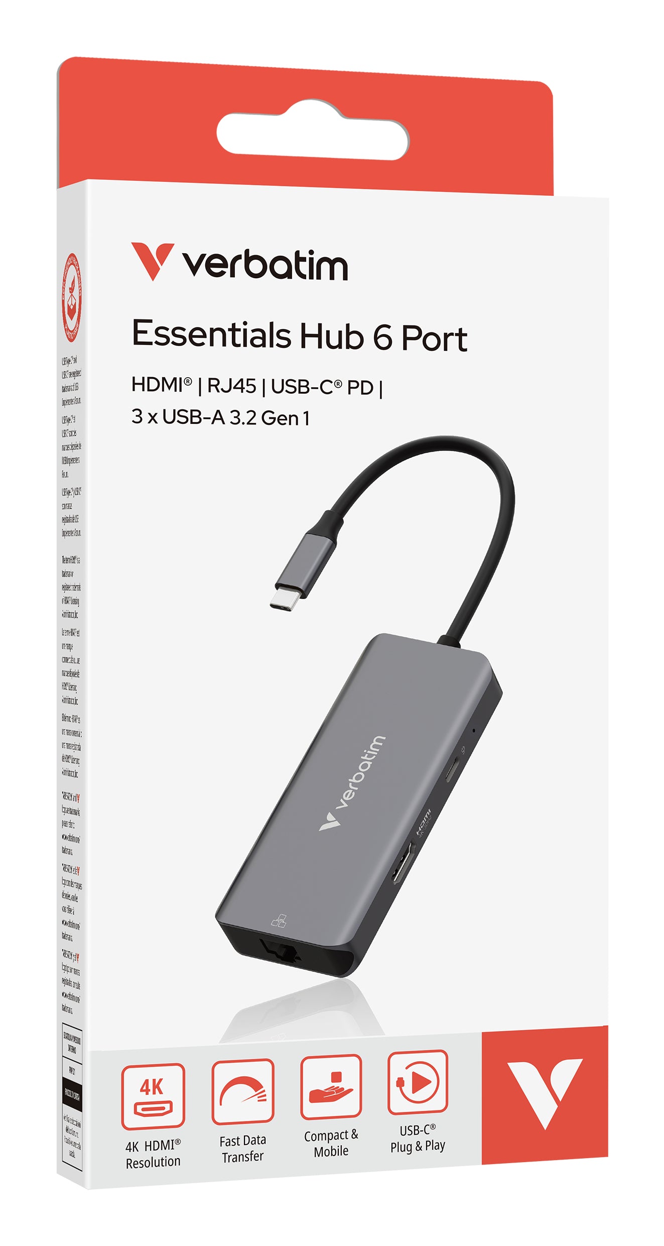 Verbatim USB-C Essentials Multi- Port Hub 6 Port with RJ45  32157