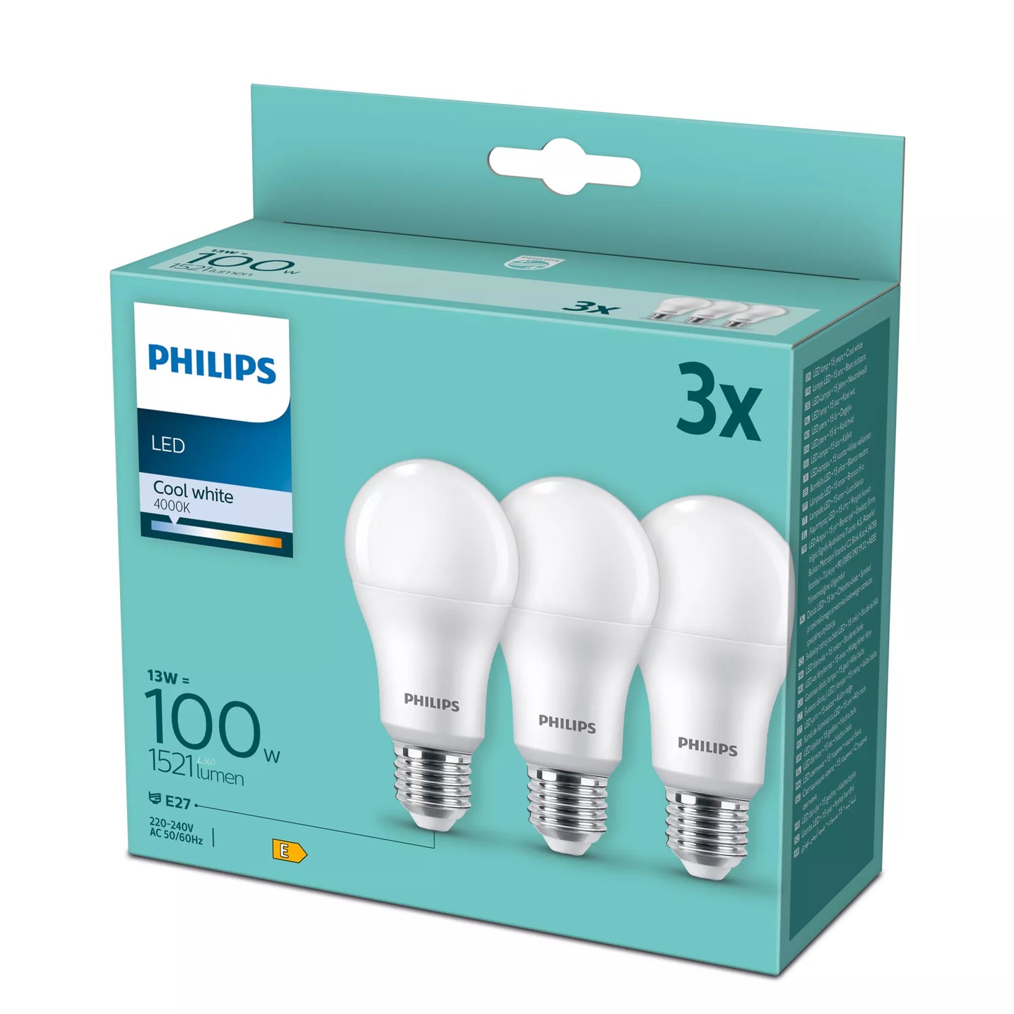 Philips LED Lamp E27 3-Pack 100W 4000K