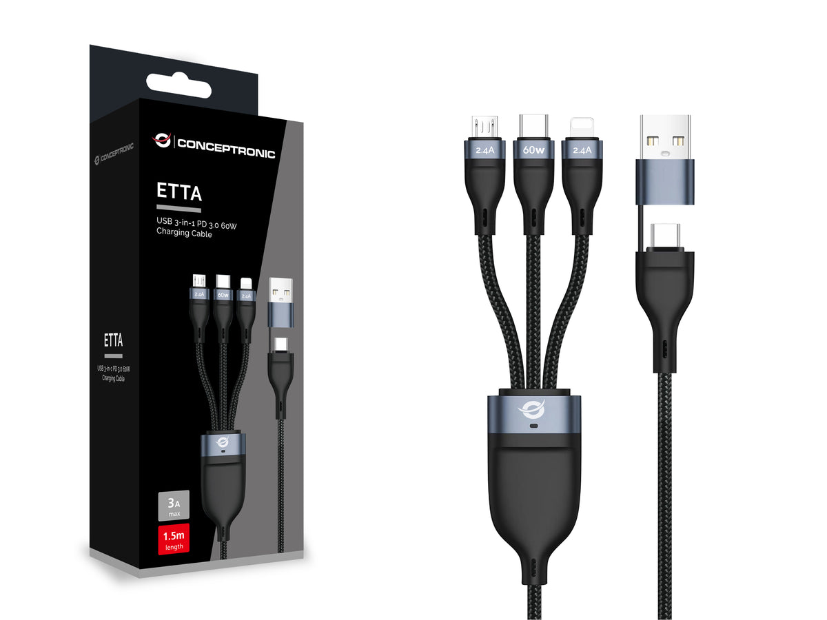 Conceptronic ETTA05B15 3-in-1 USB PD 60W 1.5M