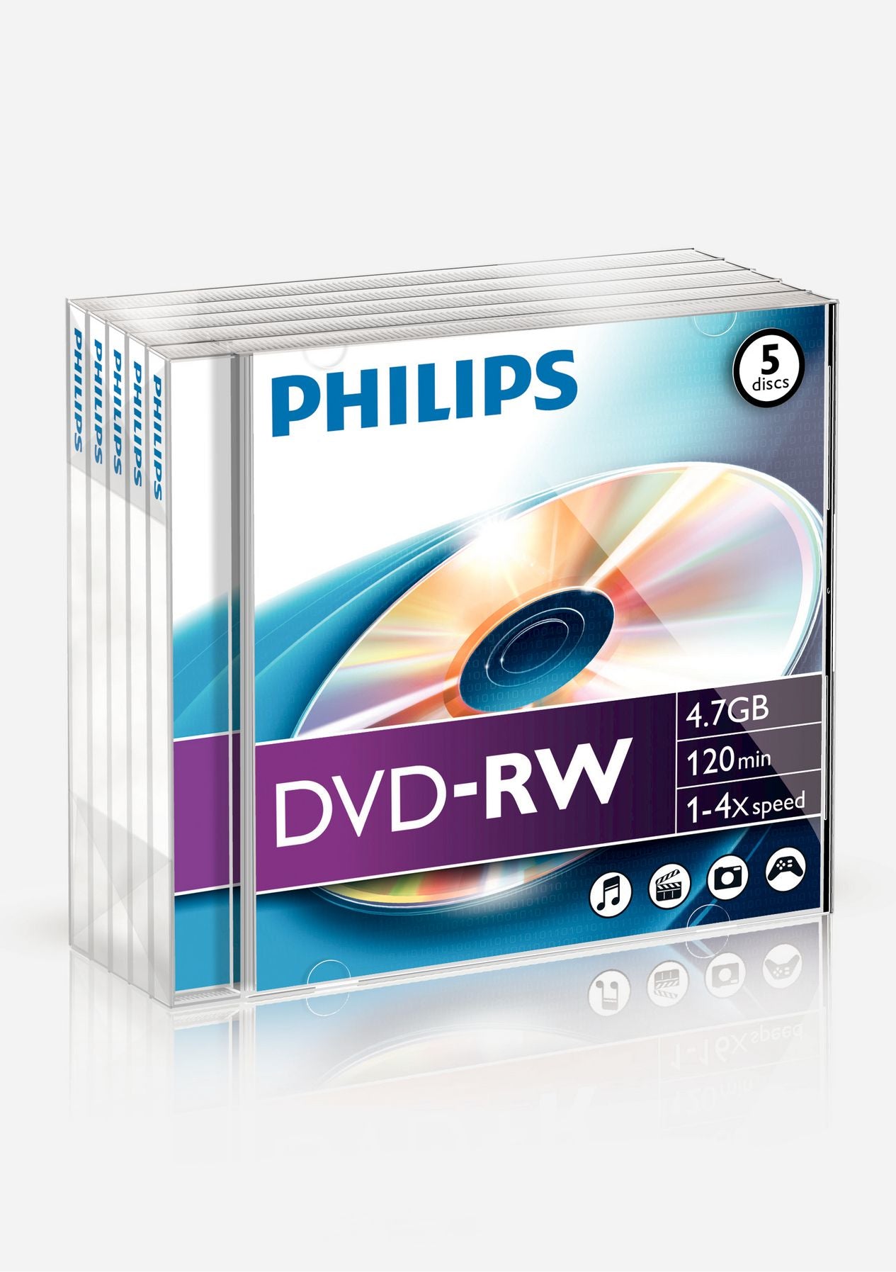 1x5 Philips DVD-RW 4,7GB 4x JC