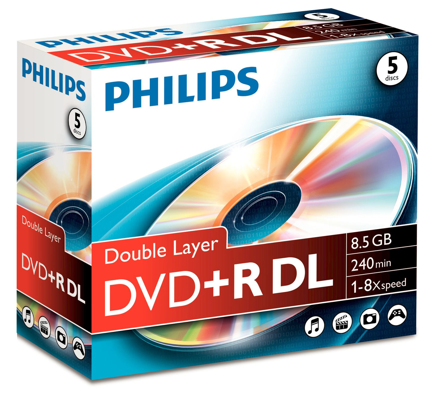 1x5 Philips DVD+R 8,5GB DL 8x JC