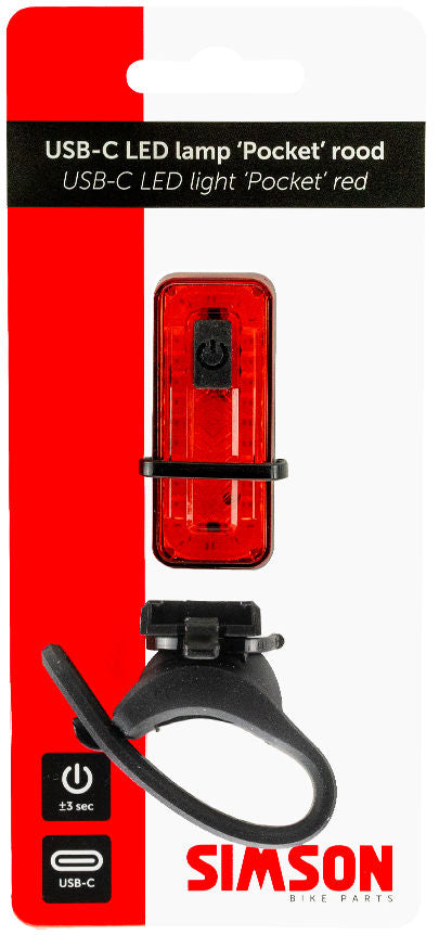 Achterlicht Simson USB-C LED lamp pocket - rood